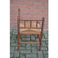 thumb-Retro Bobbin hoekstoel van eikenhout met biezen zitting-5