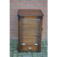 thumb-Vintage eiken rolluikkastje met lade in donkere patine kleur-2