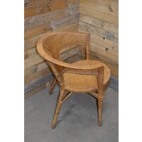 thumb-Vintage ronde rotan fauteuil met opengewerkt vlechtwerk en ruitpatroon-4