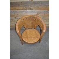 thumb-Vintage ronde rotan fauteuil met opengewerkt vlechtwerk en ruitpatroon-7