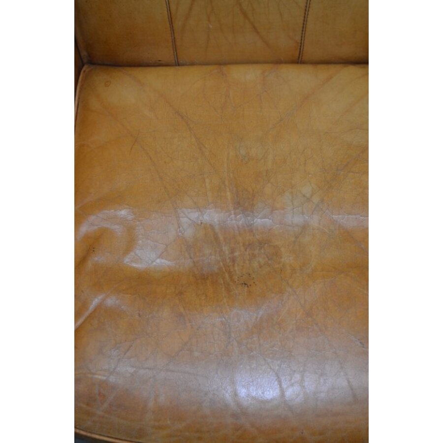 Klassieke Art Deco clubfauteuil van okergeel schapenleer jaren 70-2