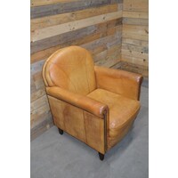 thumb-Klassieke Art Deco clubfauteuil van okergeel schapenleer jaren 70-4