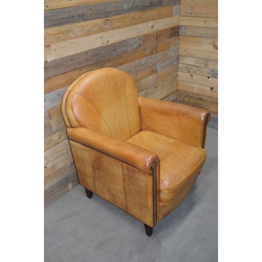 Klassieke Art Deco clubfauteuil van okergeel schapenleer jaren 70-4