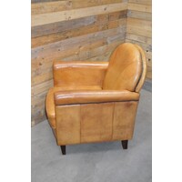 thumb-Klassieke Art Deco clubfauteuil van okergeel schapenleer jaren 70-6