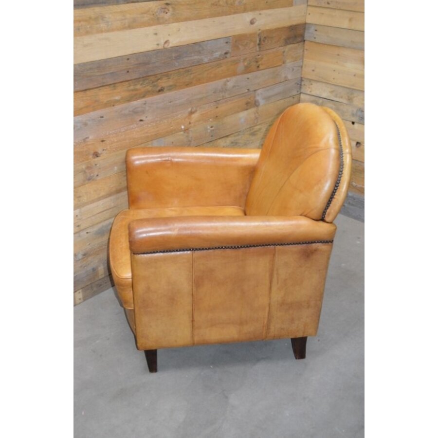 Klassieke Art Deco clubfauteuil van okergeel schapenleer jaren 70-6