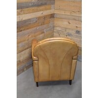 thumb-Klassieke Art Deco clubfauteuil van okergeel schapenleer jaren 70-7