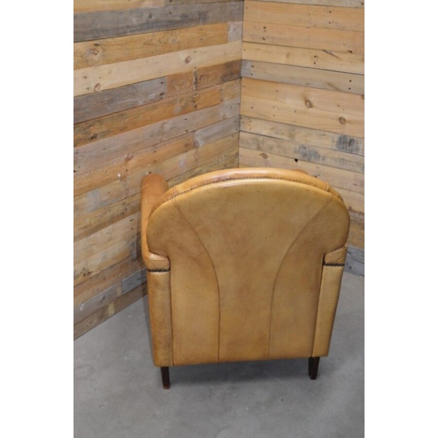 Klassieke Art Deco clubfauteuil van okergeel schapenleer jaren 70-7