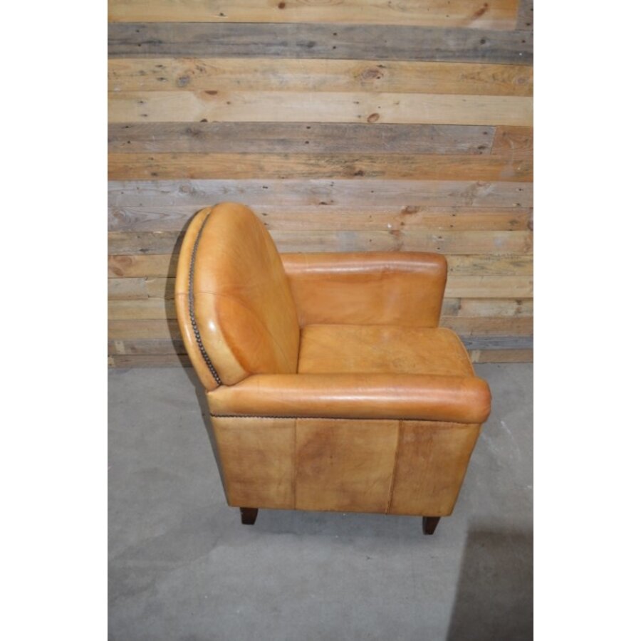 Klassieke Art Deco clubfauteuil van okergeel schapenleer jaren 70-8