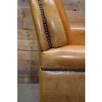 thumb-Klassieke Art Deco clubfauteuil van okergeel schapenleer jaren 70-9