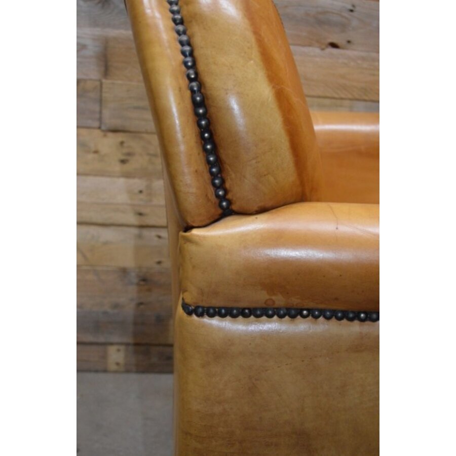 Klassieke Art Deco clubfauteuil van okergeel schapenleer jaren 70-9