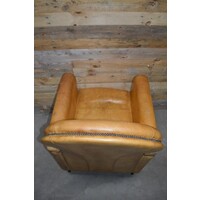 thumb-Klassieke Art Deco clubfauteuil van okergeel schapenleer jaren 70-10