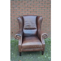thumb-Klassieke donkerbruine leren oorfauteuil van zware kwaliteit-2