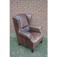thumb-Klassieke donkerbruine leren oorfauteuil van zware kwaliteit-1