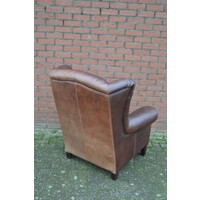 thumb-Klassieke donkerbruine leren oorfauteuil van zware kwaliteit-3