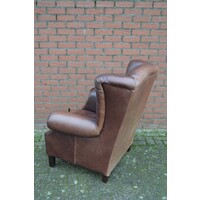 thumb-Klassieke donkerbruine leren oorfauteuil van zware kwaliteit-4