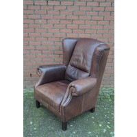 thumb-Klassieke donkerbruine leren oorfauteuil van zware kwaliteit-5