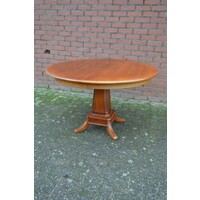 thumb-Uitschuifbare ronde kersenhouten eettafel op klassieke kolomvoet-2