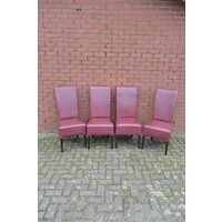 thumb-Set van 4 bordeauxrode leren eetkamerstoelen met hoge rug en zwarte poten-2
