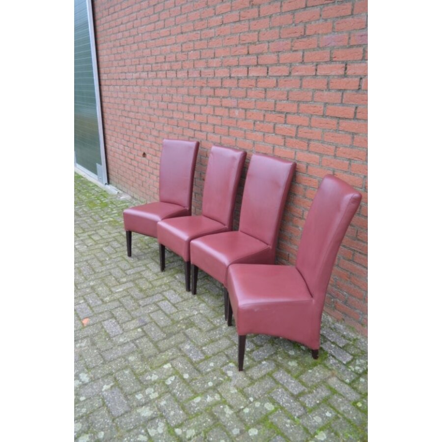 Bordeaux rode leren stoelen met houten poten set van 4-2