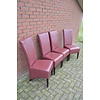 LoodsVol, Tweedehands Set van 4 bordeauxrode leren eetkamerstoelen met hoge rug en zwarte poten