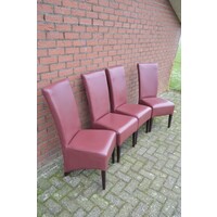 thumb-Bordeaux rode leren stoelen met houten poten set van 4-3