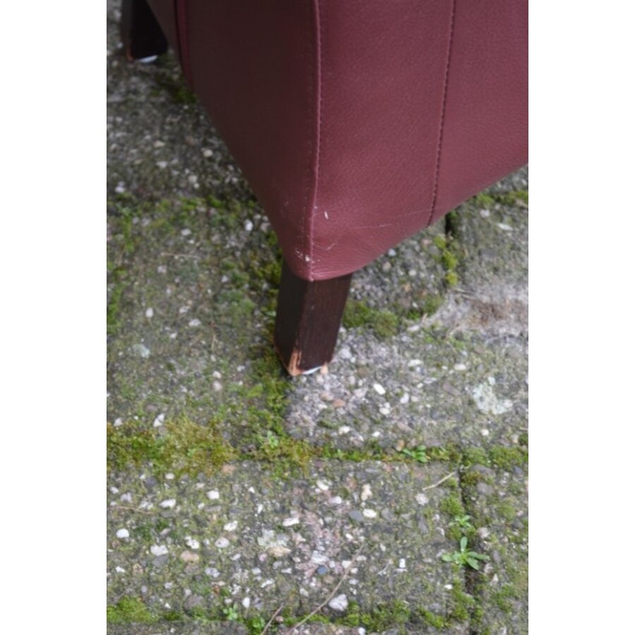 Set van 4 bordeauxrode leren eetkamerstoelen met hoge rug en zwarte poten-4
