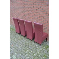 Bordeaux rode leren stoelen met houten poten set van 4