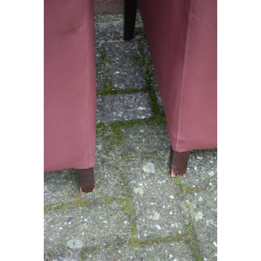 Set van 4 bordeauxrode leren eetkamerstoelen met hoge rug en zwarte poten-8