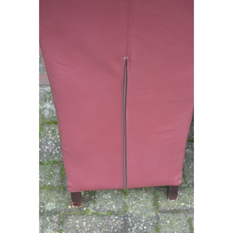 Set van 4 bordeauxrode leren eetkamerstoelen met hoge rug en zwarte poten-9