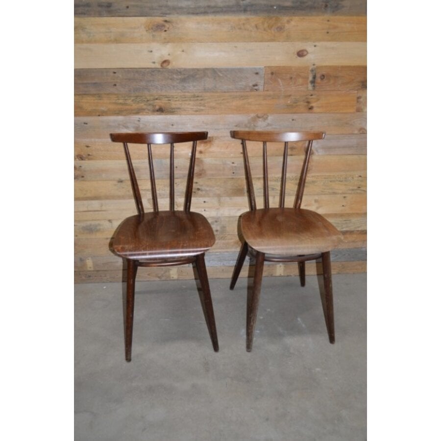 Set van 2 Wagner W-1960 houten bistro stoelen in walnootkleur-1