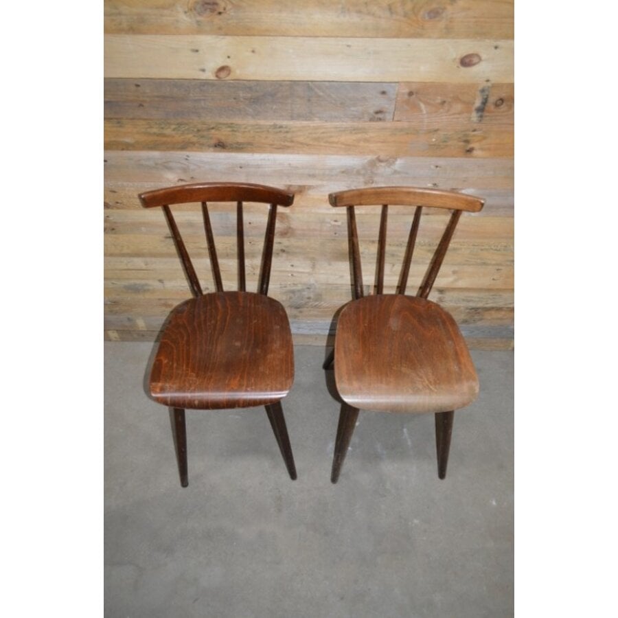 Set van 2 Wagner W-1960 houten bistro stoelen in walnootkleur-2