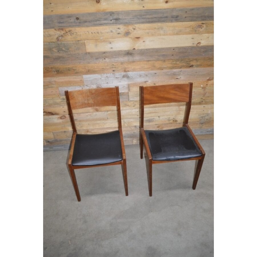 Set van 2 vintage Deens design teak eetkamerstoelen met zwart skai-2