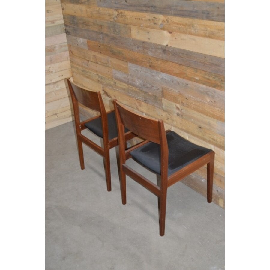 Set van 2 vintage Deens design teak eetkamerstoelen met zwart skai-10