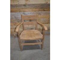 thumb-Klassieke massief eiken armstoel met biezen zitting - blank gezandstraald-2