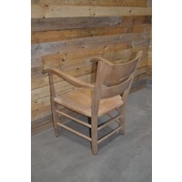 thumb-Klassieke massief eiken armstoel met biezen zitting - blank gezandstraald-6