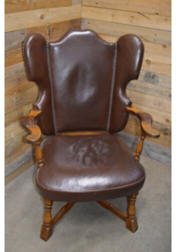 Eiken fauteuil met leer bekleed 