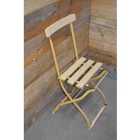 thumb-Antieke robuuste bistrostoel Taubmann – geel ijzeren frame met hout-1