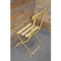 thumb-Antieke robuuste bistrostoel Taubmann – geel ijzeren frame met hout-3