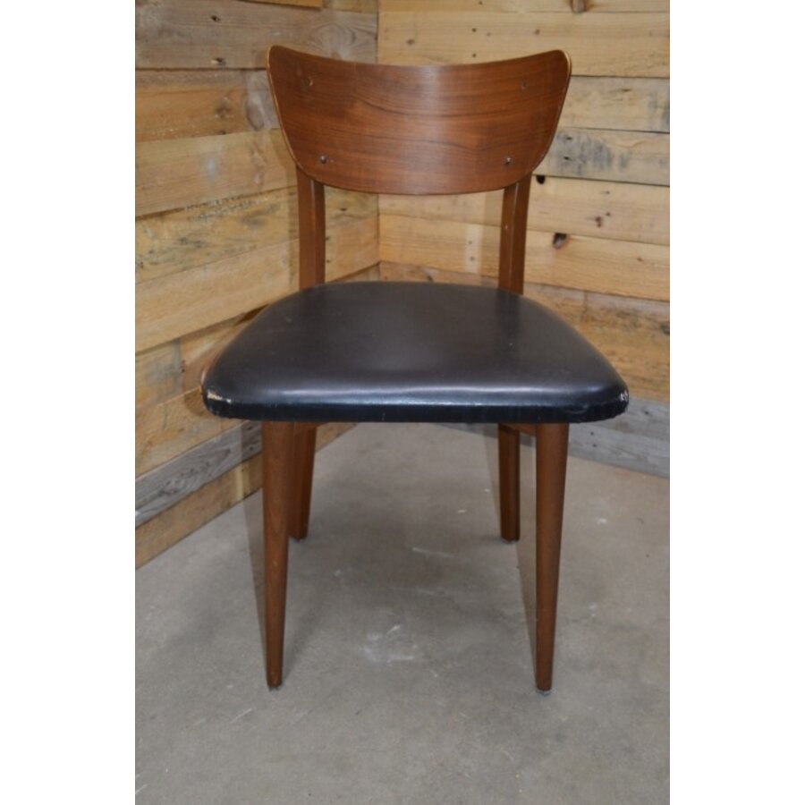 Retro stoeltje teak met zwarte bekleding-5