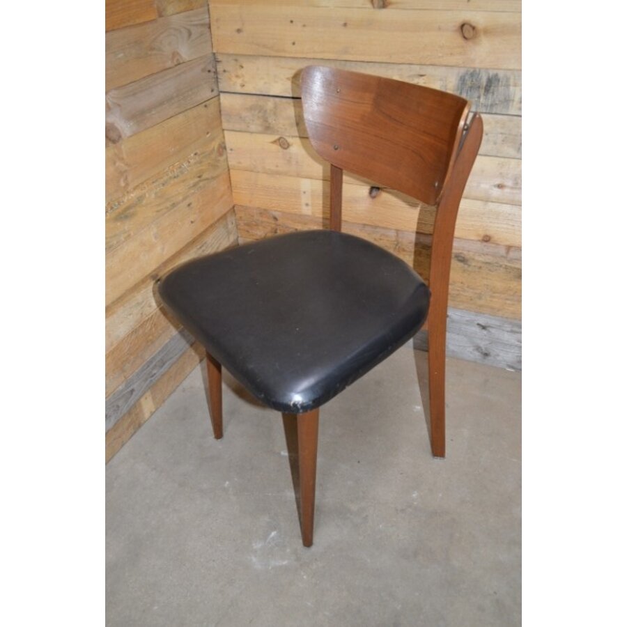 Retro stoeltje teak met zwarte bekleding-7