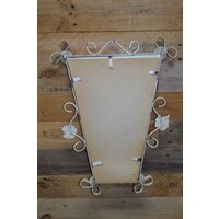 thumb-Trapezium vormige retro wandspiegel met crème metalen krulframe – jaren 50-6