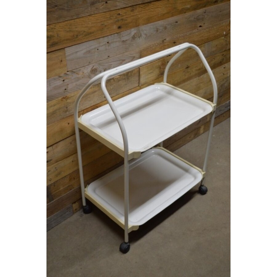Zeldzame vintage Brabantia serveerwagen met 2 uitneembare dienbladen – wit-5