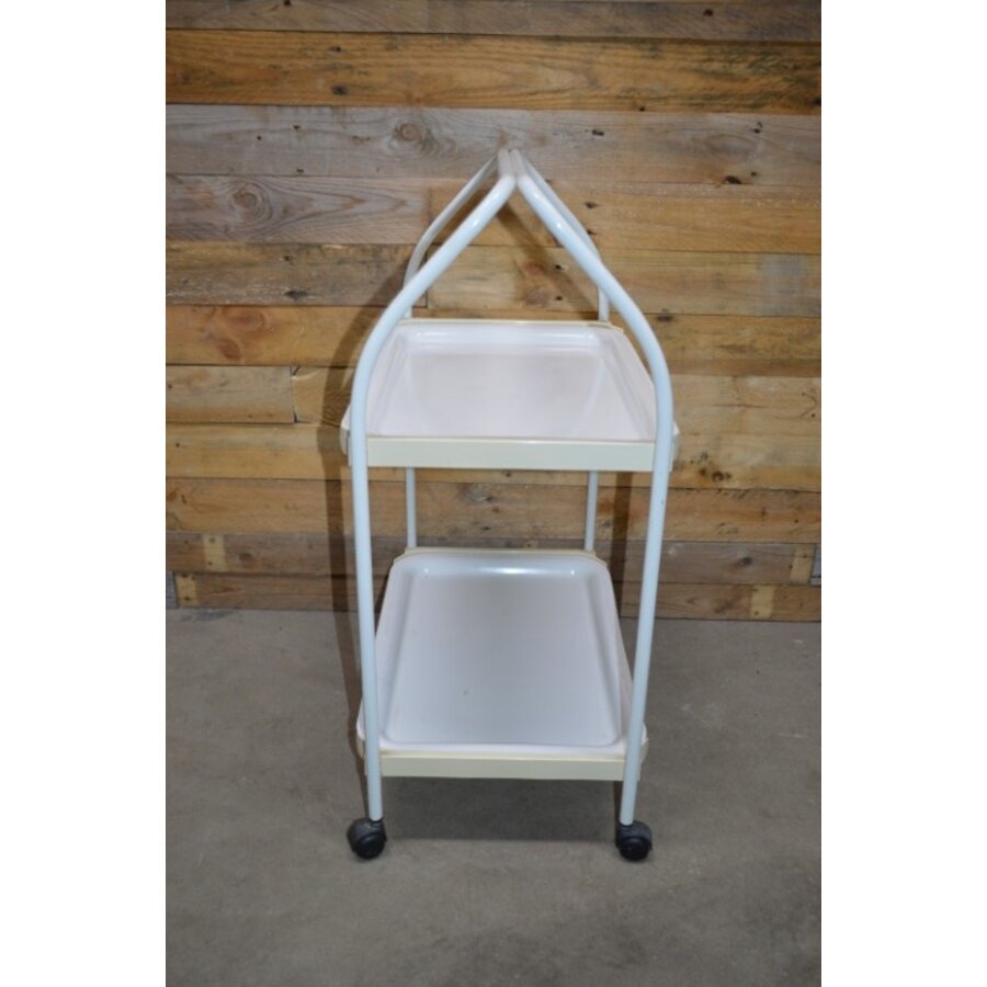 Zeldzame vintage Brabantia serveerwagen met 2 uitneembare dienbladen – wit-6