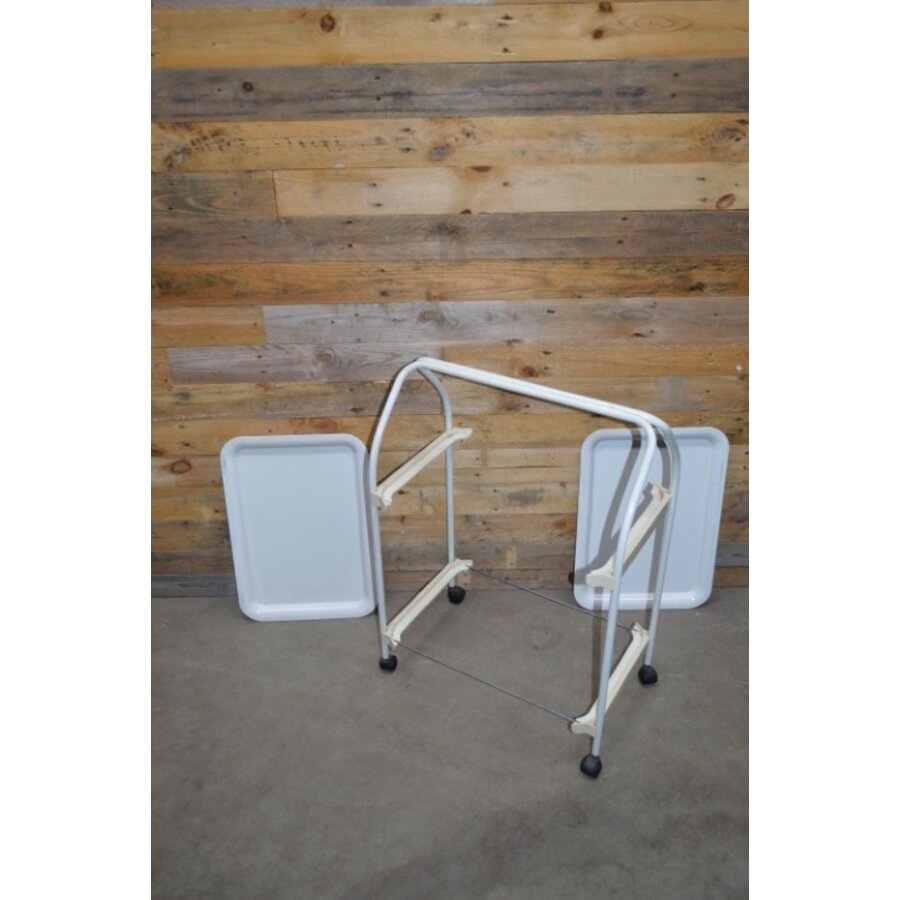 Zeldzame vintage Brabantia serveerwagen met 2 uitneembare dienbladen – wit-7