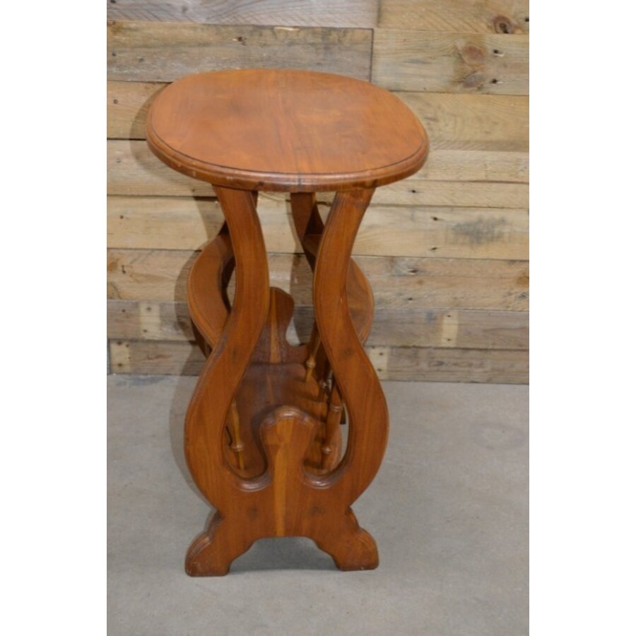 Teak houten bijzettafeltje of ovalen lectuurbak-4