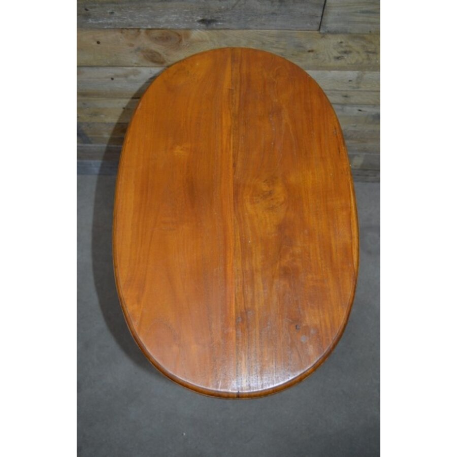 Teak houten bijzettafeltje of ovalen lectuurbak-6