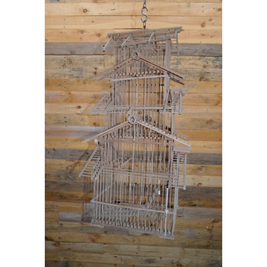 Antiek houten pagode vogelkooitje-4