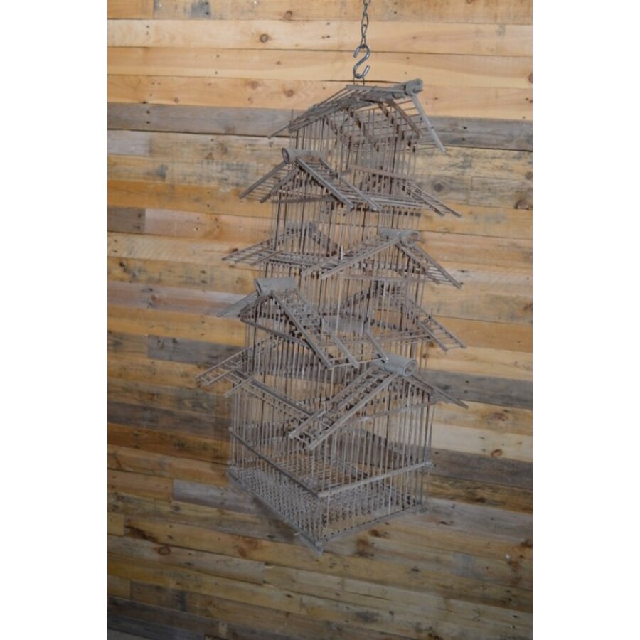 Antiek houten pagode vogelkooitje-8