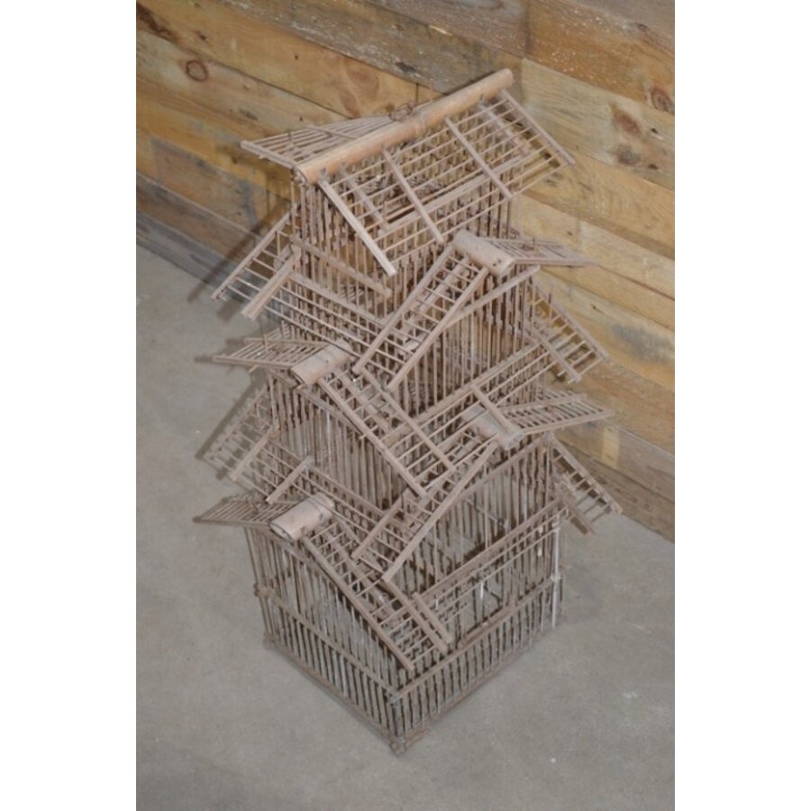 Antiek houten pagode vogelkooitje-1