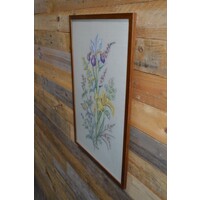 thumb-Vintage ingelijst borduurwerk met kleurrijke wilde bloemen in beuken lijst-2